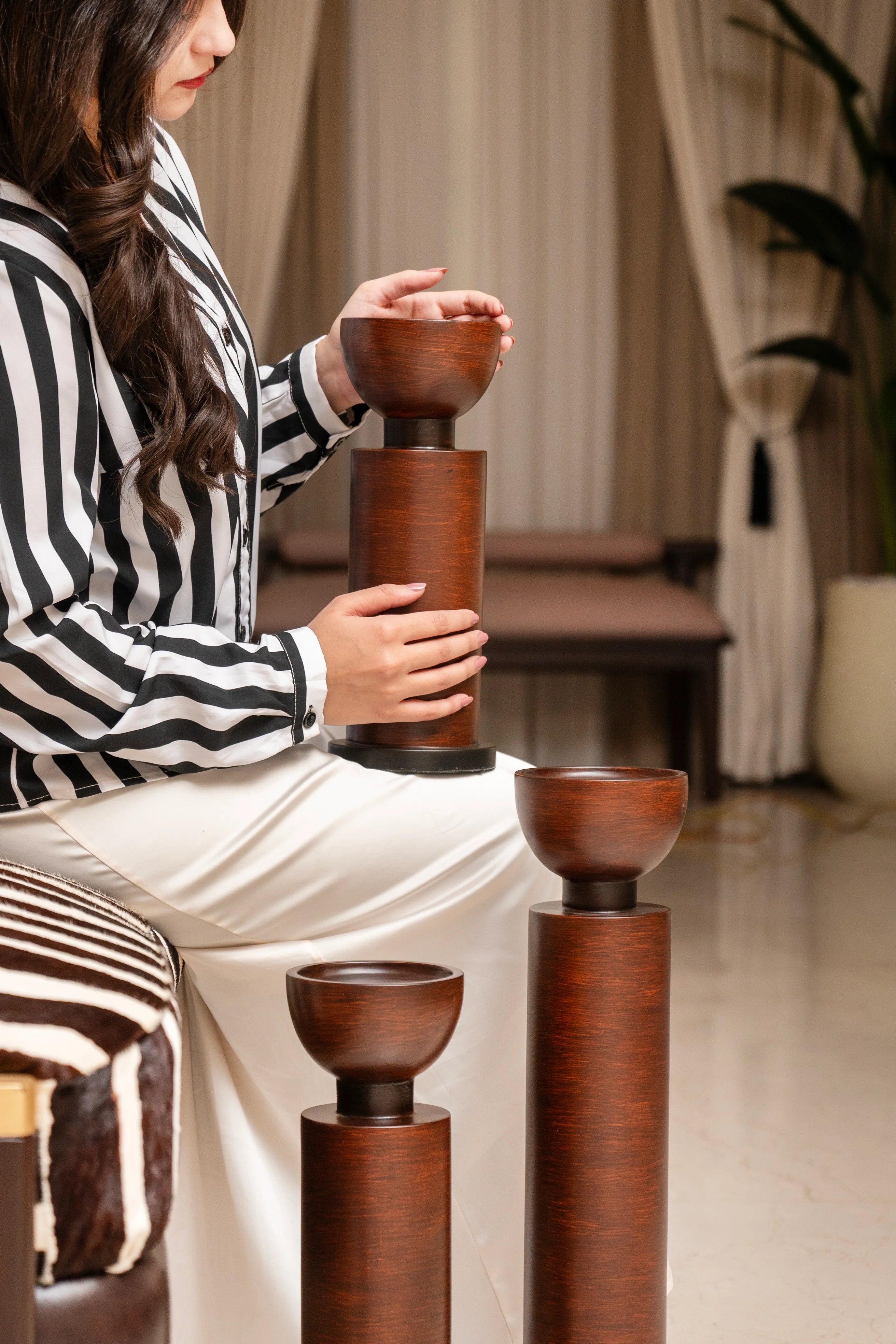 Timber Flame Holders | Hand-Sculpted Artisan Candle Holder Trio
