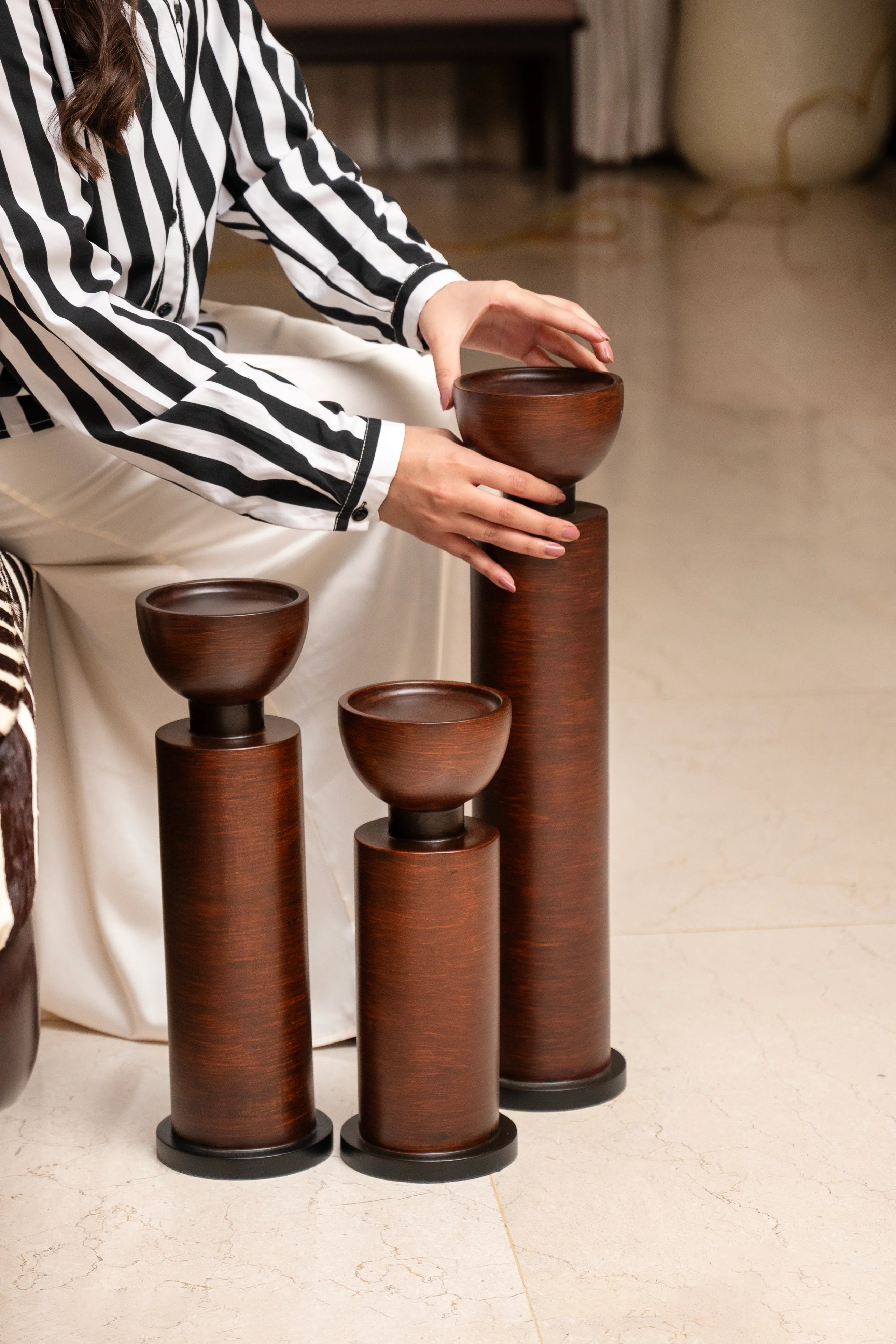 Timber Flame Holders | Hand-Sculpted Artisan Candle Holder Trio