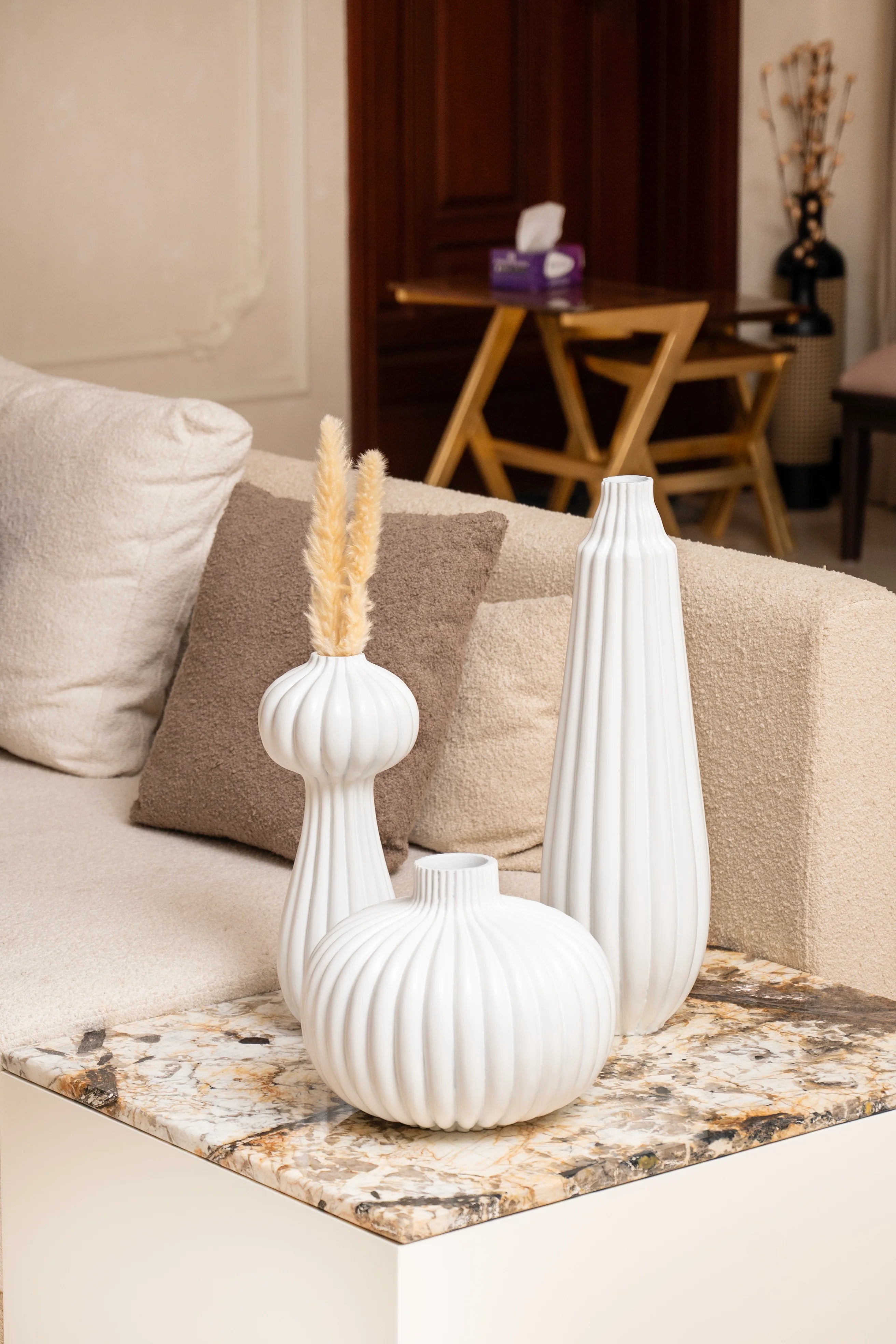 Elysian White Resin Vase Set | Handmade Set of 3 Luxury Vases