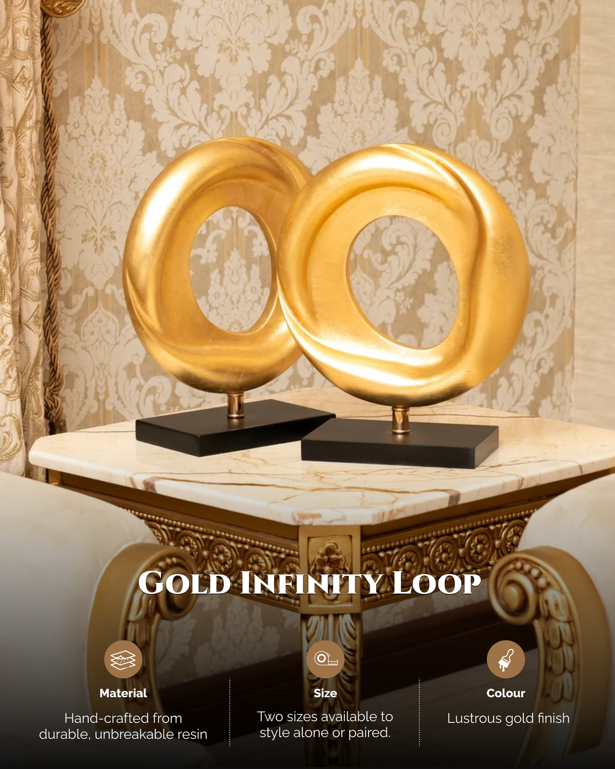 Gold Infinity Loop Resin Artifact – Modern Handmade Sculpture