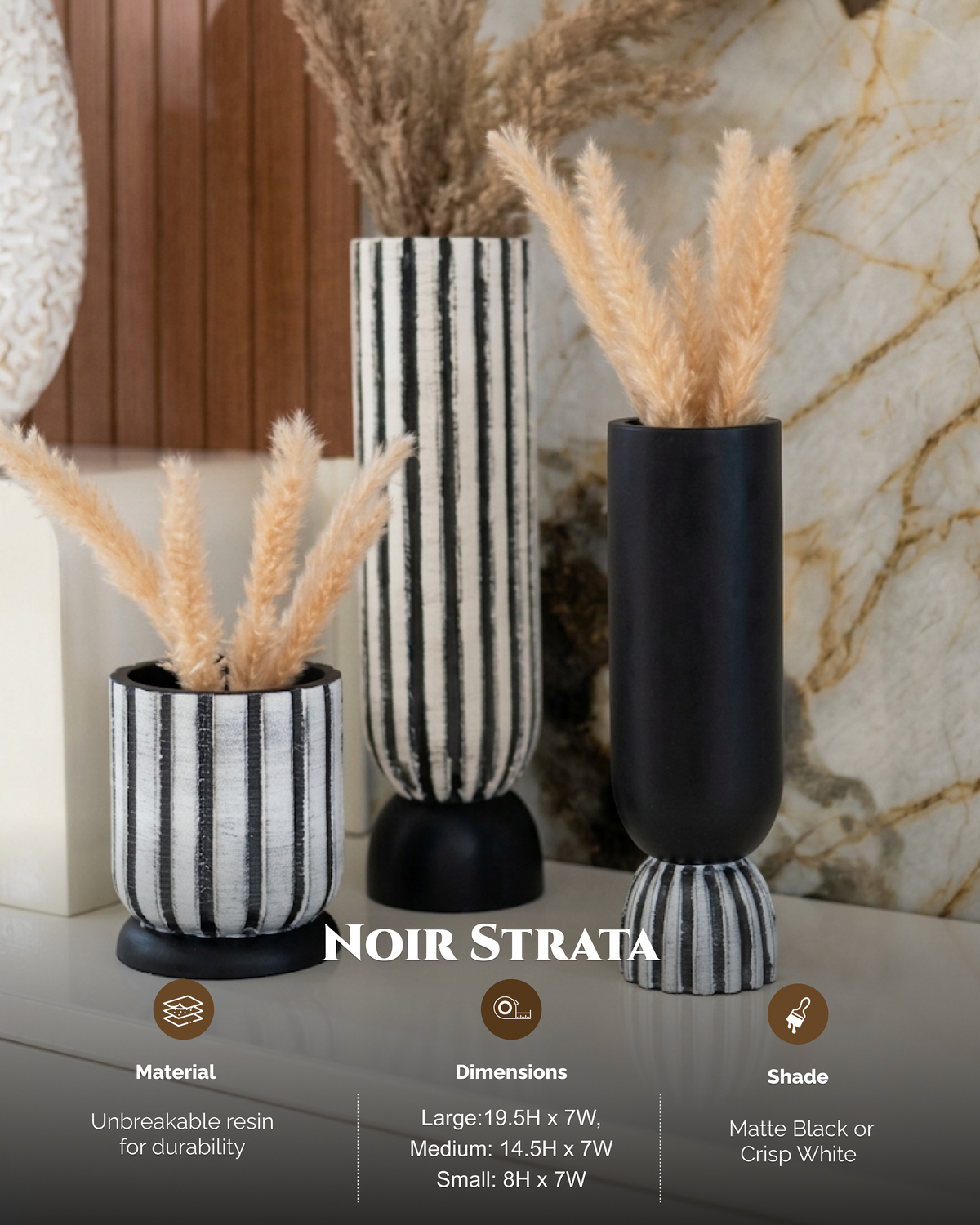 Noir Strata vase Set of 3