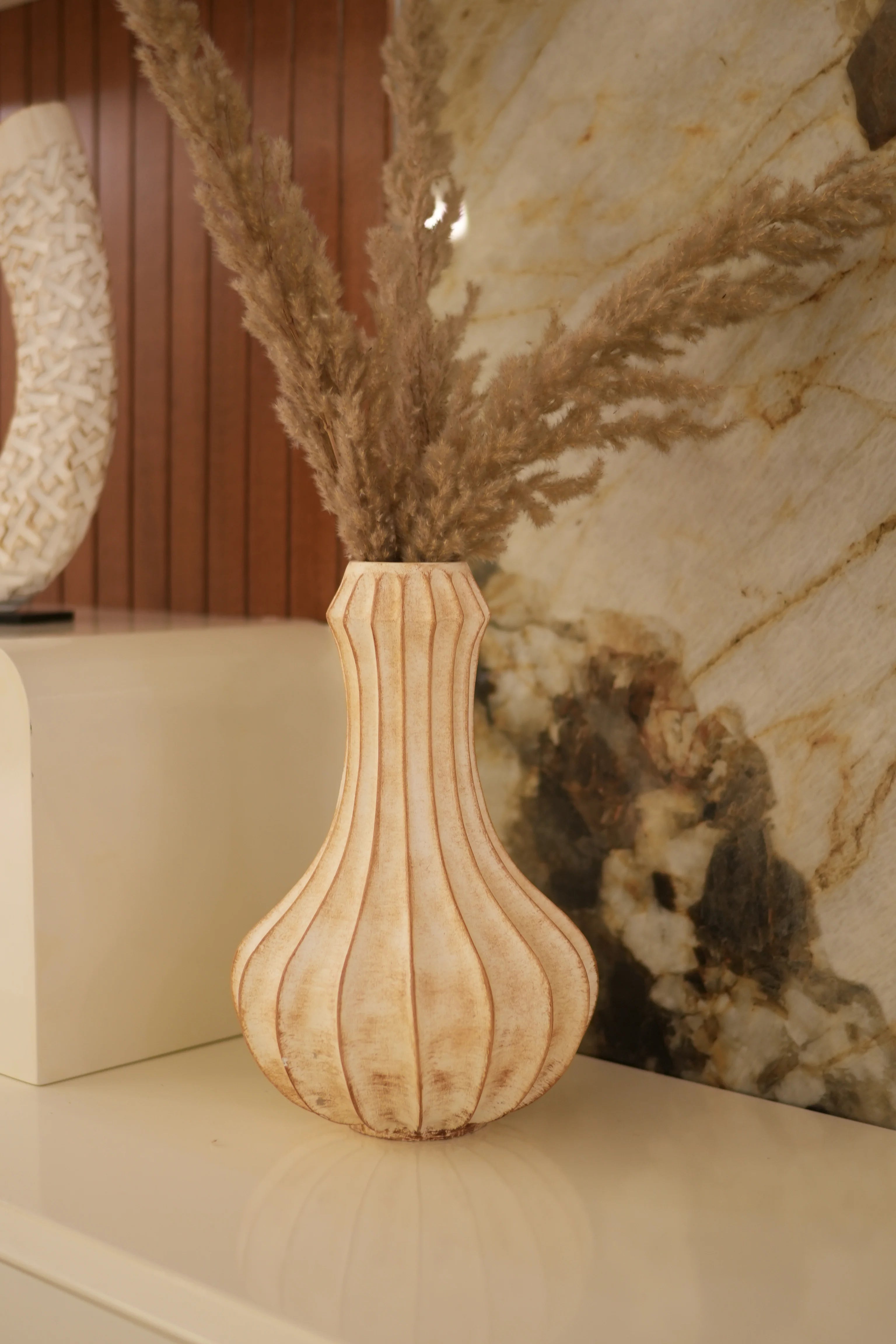 Desert Whisper Ribbed Resin Vase