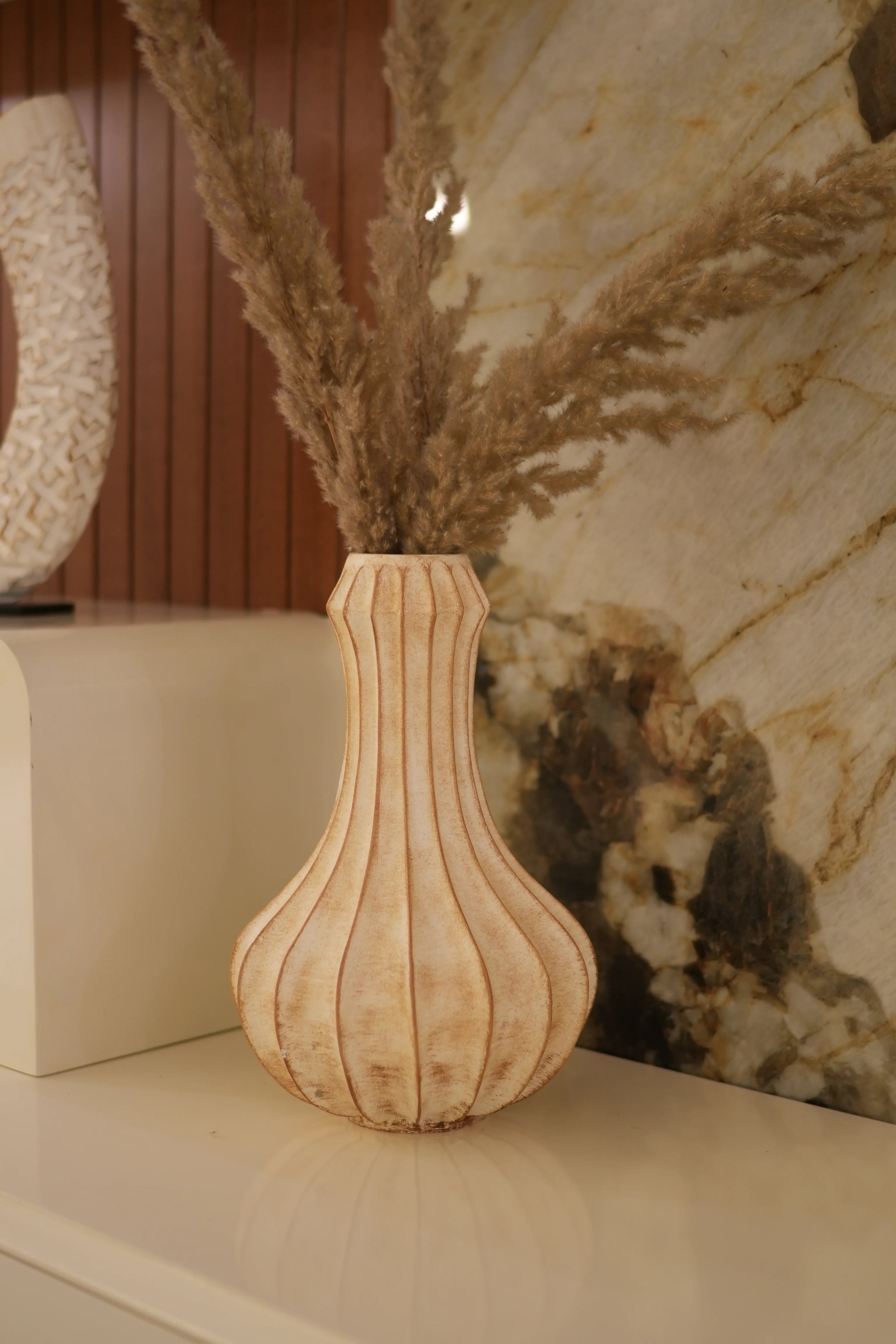 Desert Whisper Ribbed Resin Vase