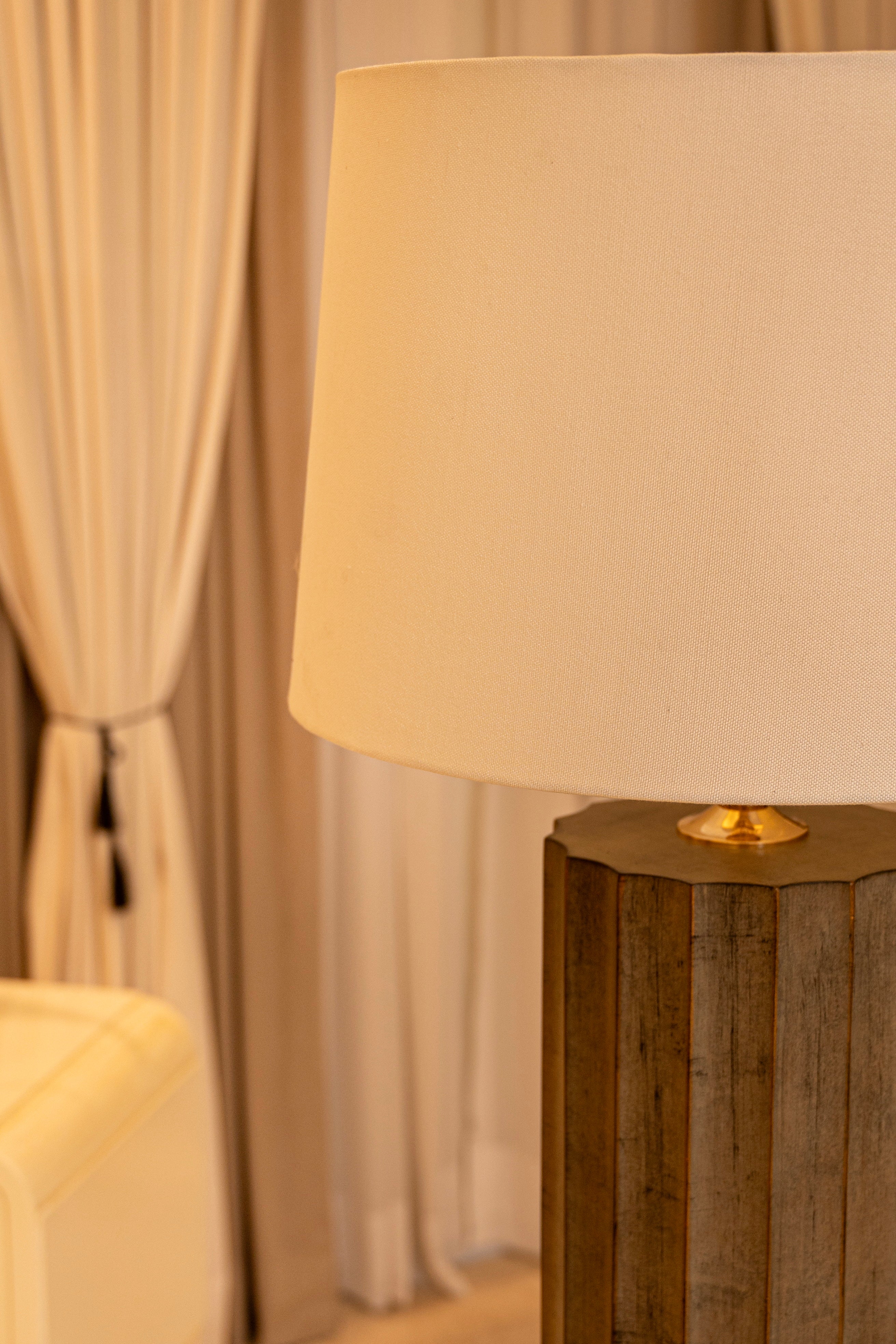 Auric Column Trendy Table Lamp - Grey Fluted Pillar