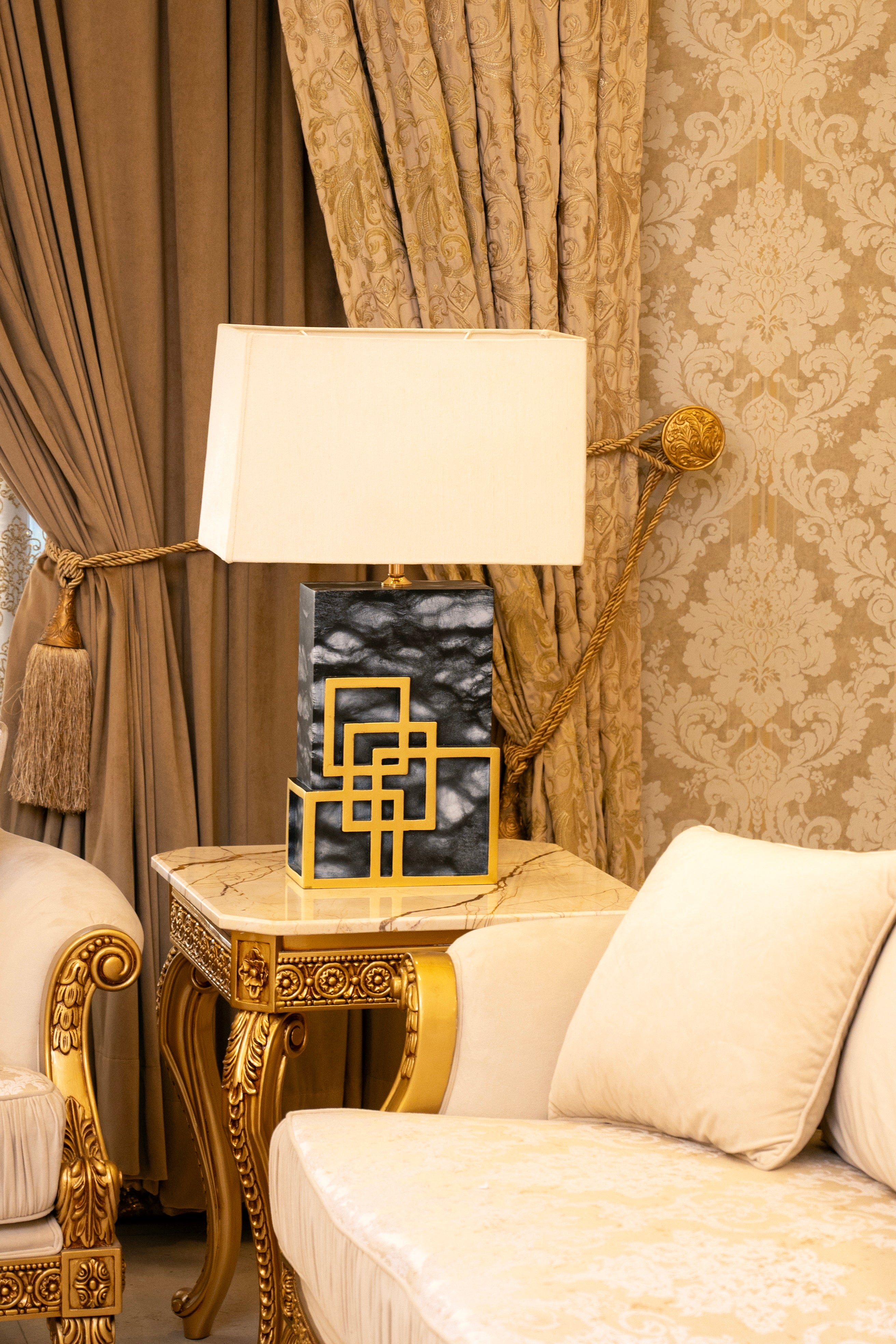 Noir Geometry Black & Gold Geometric Accent Table Lamp