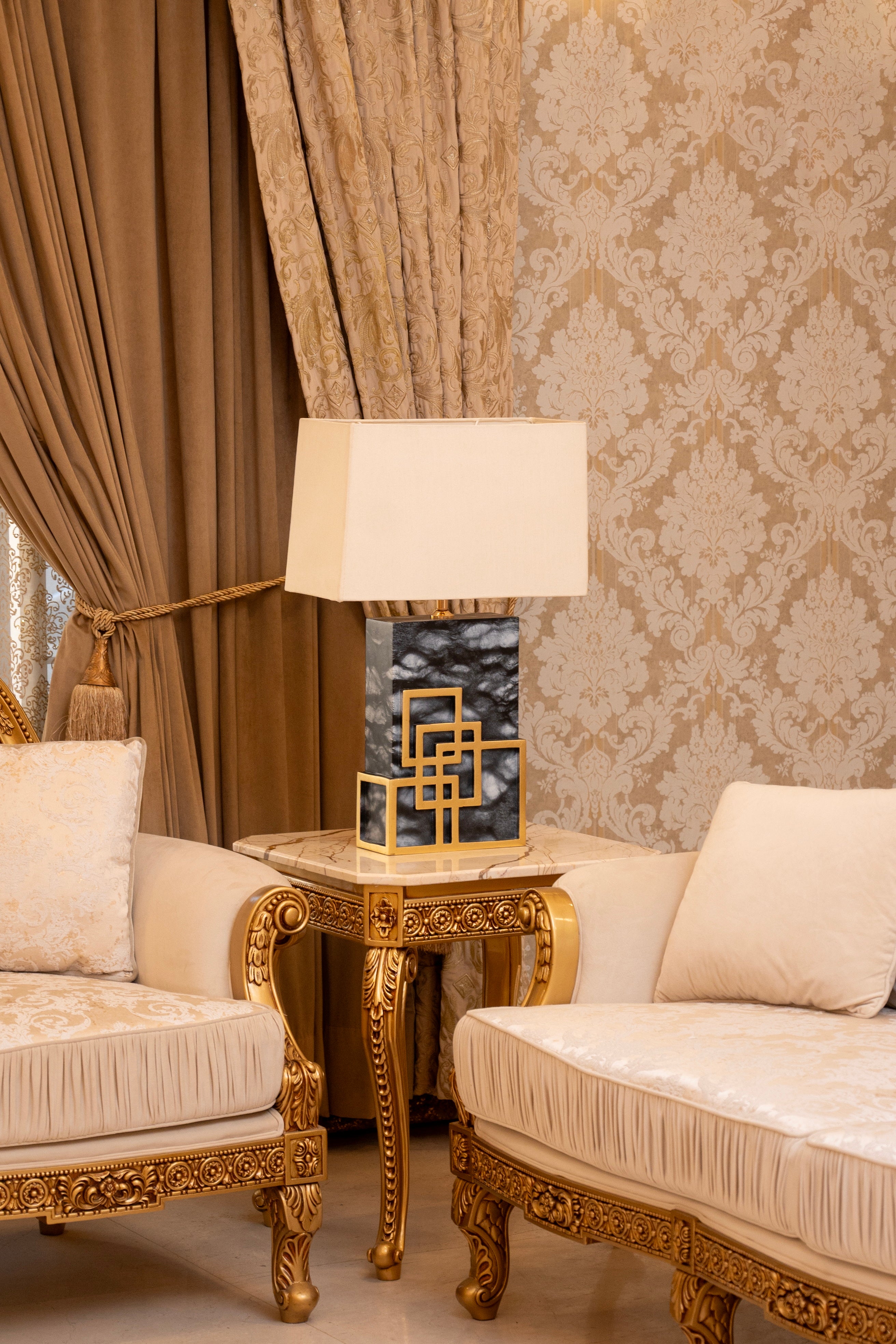 Noir Geometry Black & Gold Geometric Accent Table Lamp