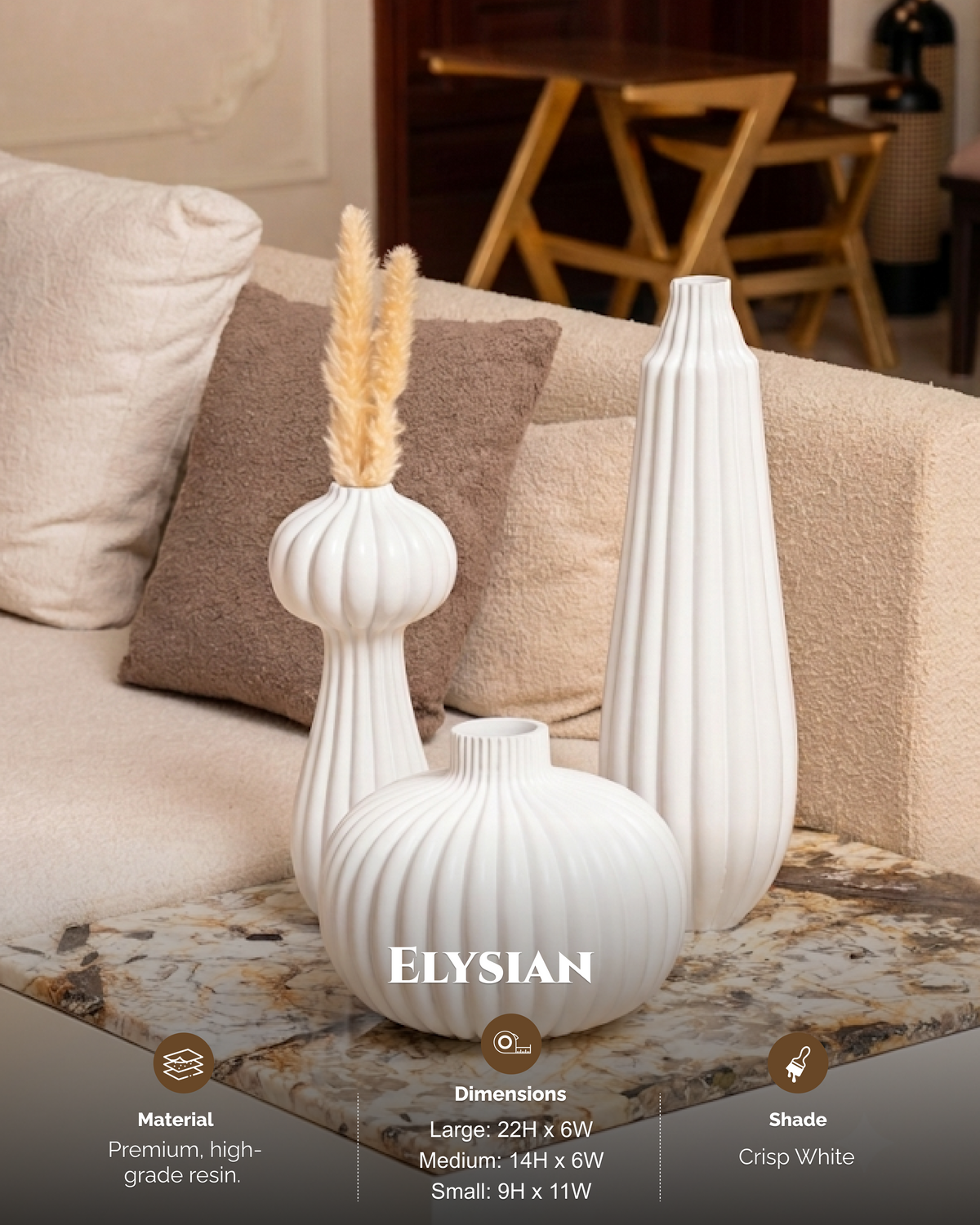 Elysian White Resin Vase Set | Handmade Set of 3 Luxury Vases