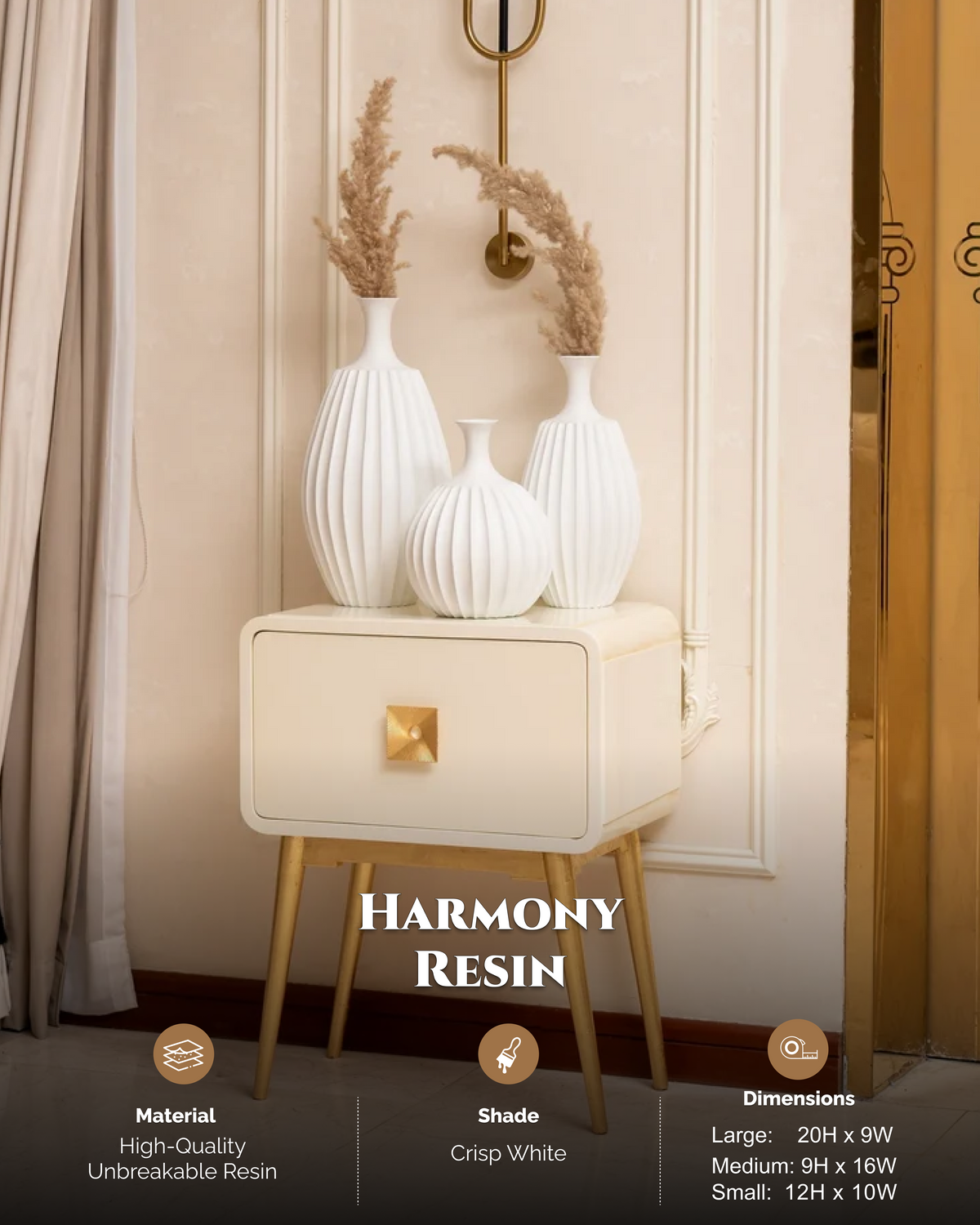 Harmony Resin Vase Set | Handmade Trio of Fluted Modern Vases