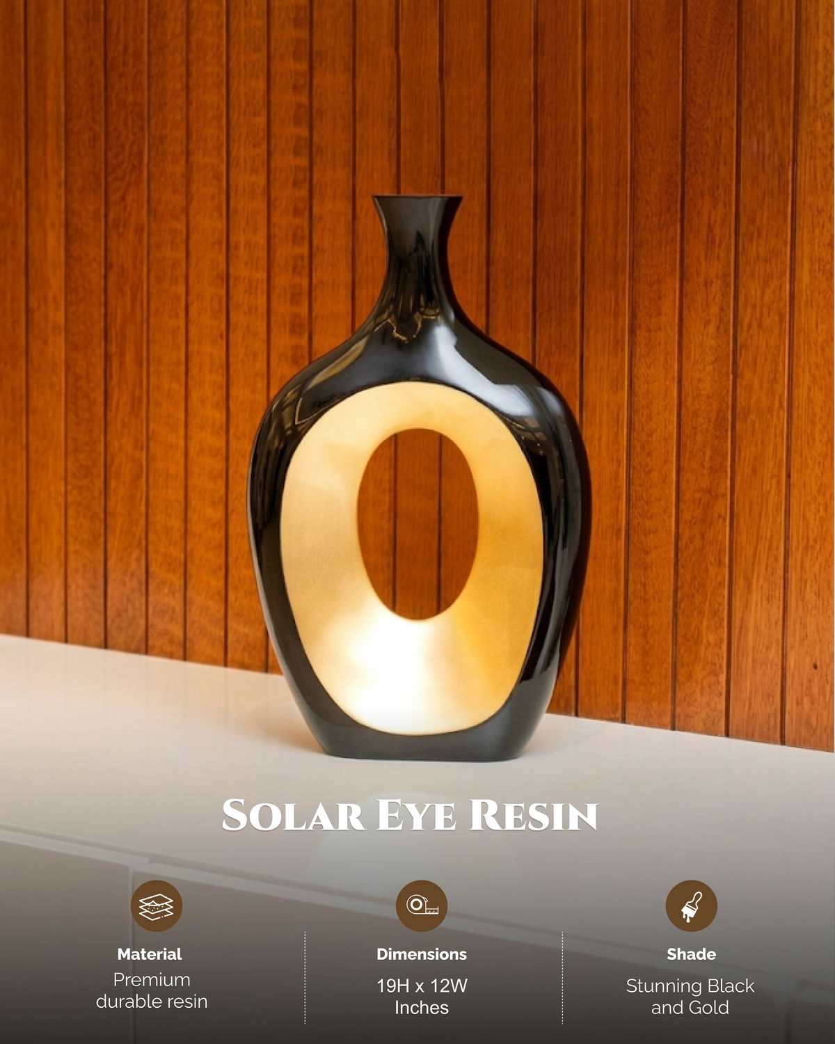 Solar Eye Resin Vase - Modern Black & Gold Decorative Accent