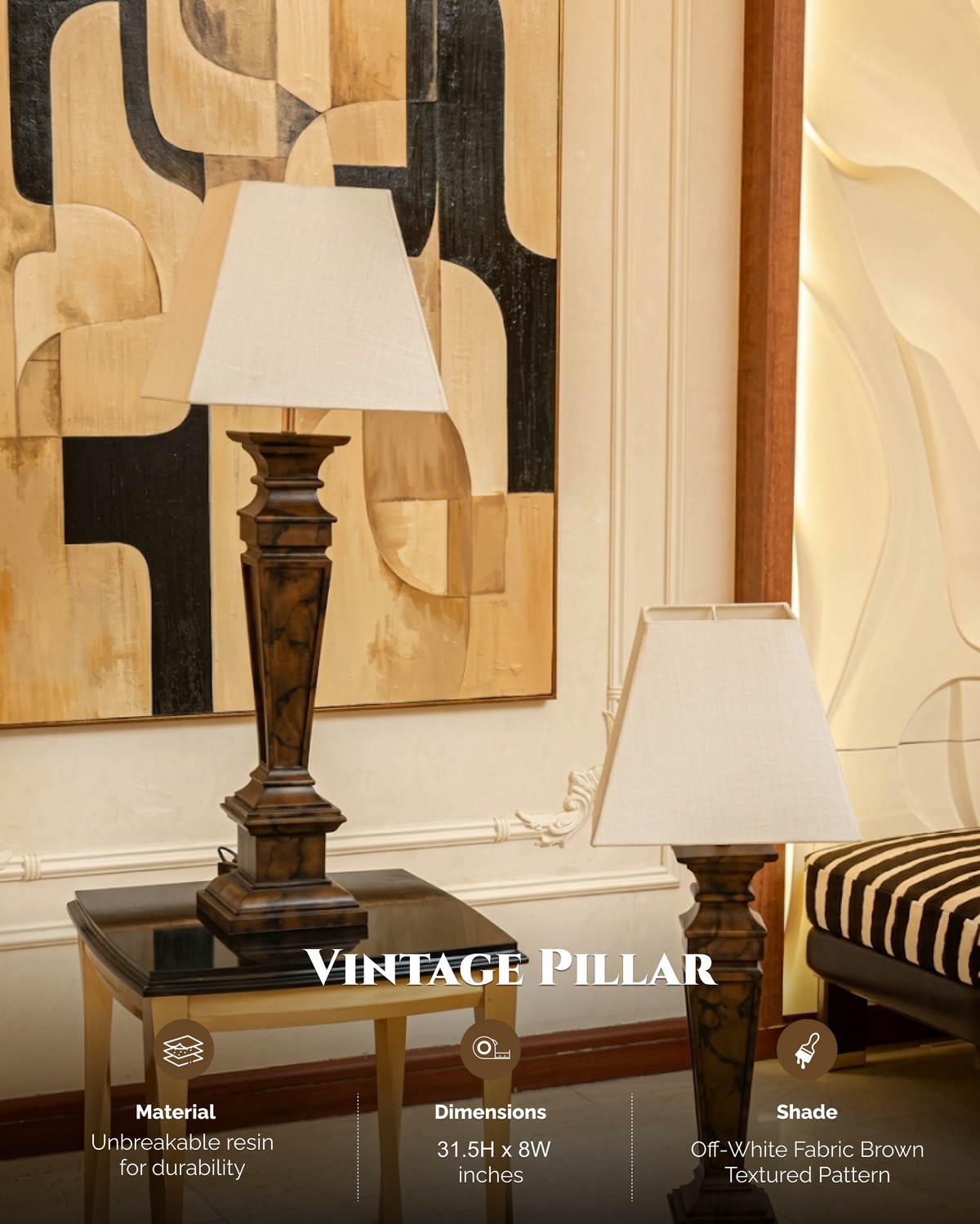 Vintage Pillar Resin Table Lamp